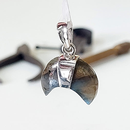 Labradorite Crescent Moon Sterling Silver Pendant