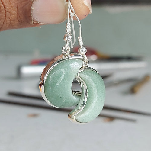 Jade Crescent Moon Sterling Silver Earrings