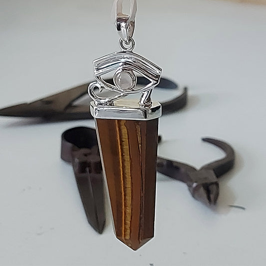 Tiger Eye with Moonstone Eye Of Horus Sterling Silver Pendant