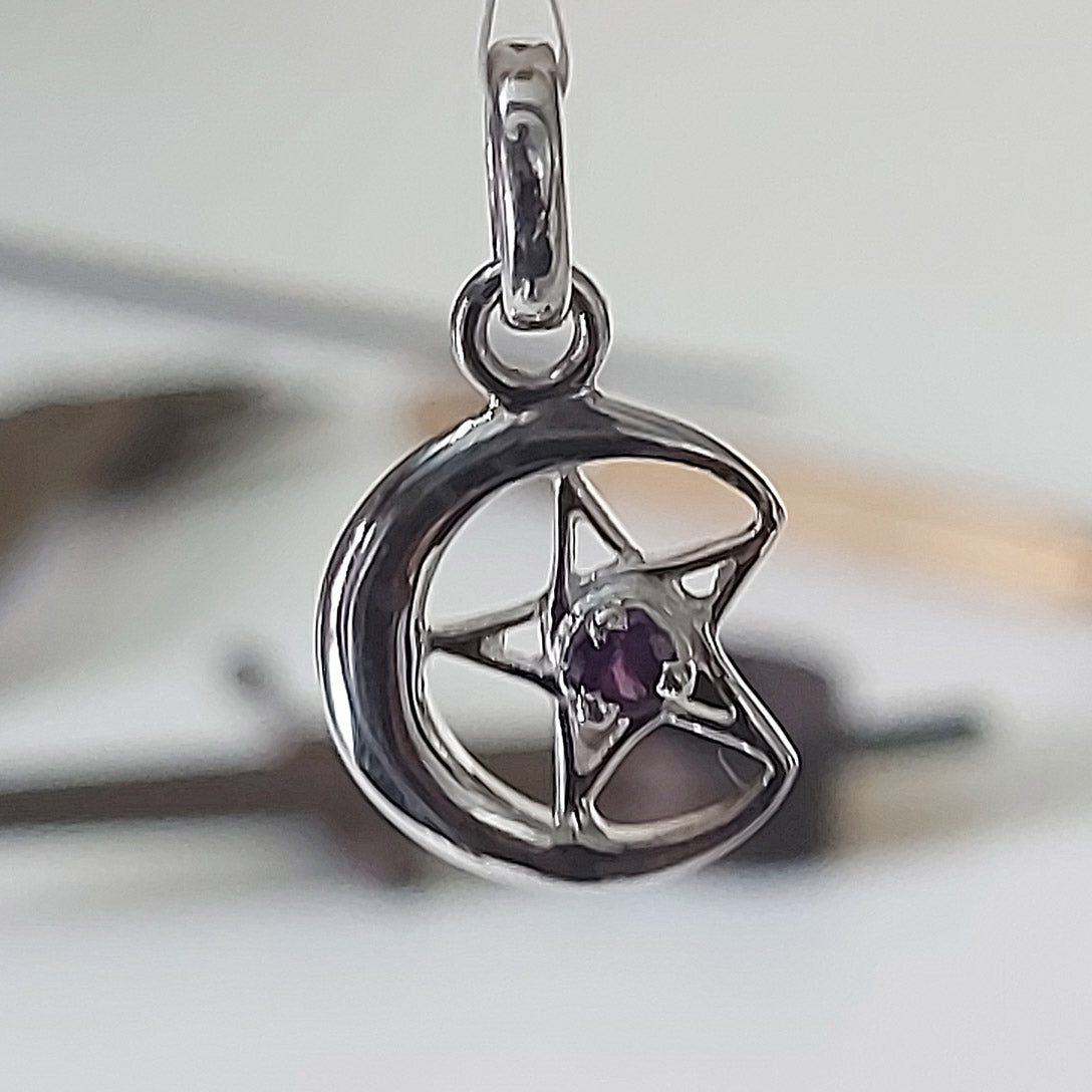 Amethyst Pentacle Moon Sterling Silver Pendant