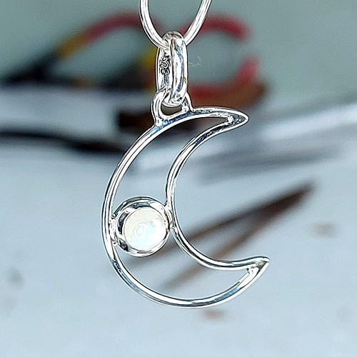 Rainbow Moonstone Moonlight Night Sterling Silver Pendant