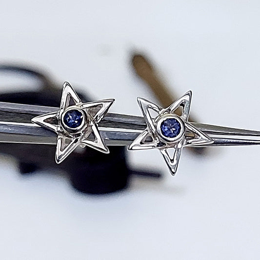 Iolite Pentacle Witchy Nights Sterling Silver Earrings