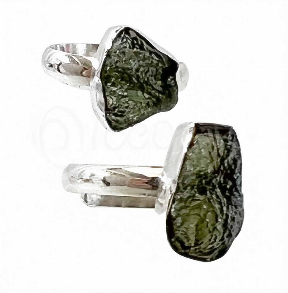 Moldavite Raw Adjustable Sterling Silver Ring