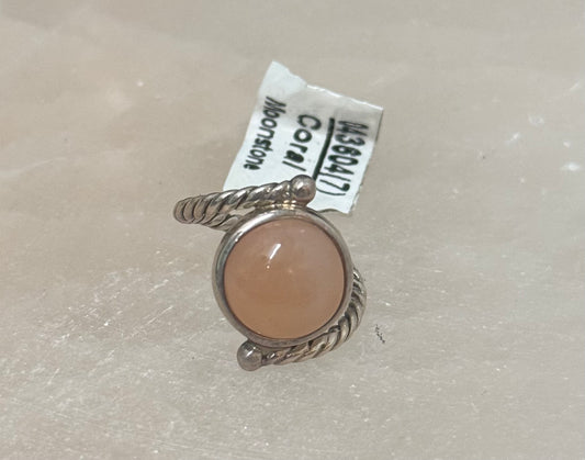 Moonstone Round Twisted Sterling Silver Ring size 7 – elegant silver jewelry featuring twisted band and round moonstone symbolizing intuition and spiritual growth.

