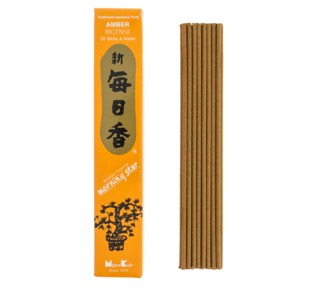 Nippon Kodo Morning Star Amber incense box with 50 sticks and holder