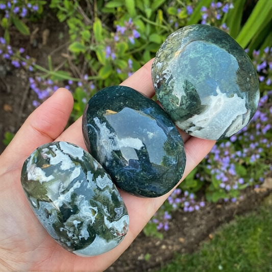 Moss Agate Palmstone Gallet - India