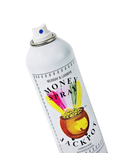 Murray & Lanman Jackpot Money Spray aerosol can, angled close-up showing spray nozzle and label