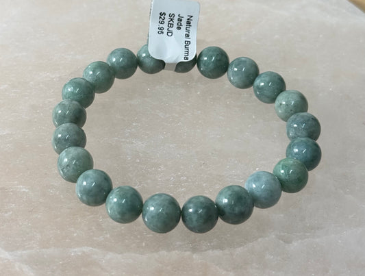 Natural Burma Jade Bracelet – authentic green jade stones from Burma strung into a classic and elegant bracelet.
