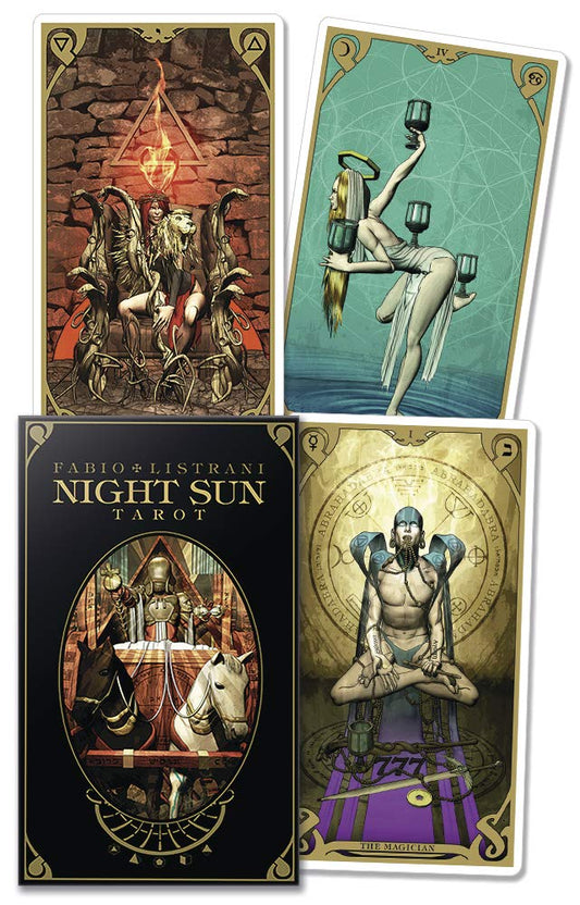 Night‑Sun Tarot Deck by Fabio Listrani & Pietro Alligo – a bold dark‑themed tarot deck with rich occult symbolism and cosmic imagery.
