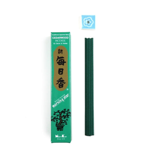 Nippon Kodo Morning Star Cedarwood 50-stick incense box, official packaging photograph