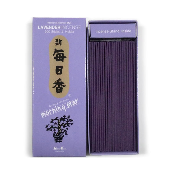 Nippon Kodo Morning Star Lavender 200 incense sticks box and ceramic holder