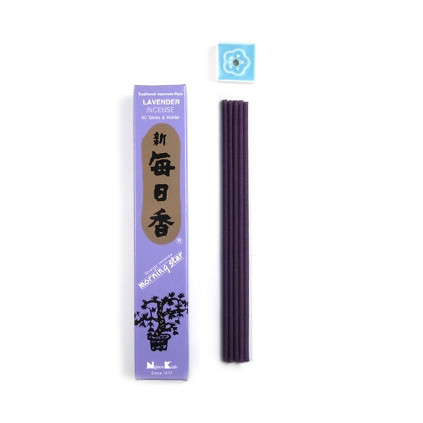 Nippon Kodo Morning Star Lavender 50-stick box, official manufacturer photograph