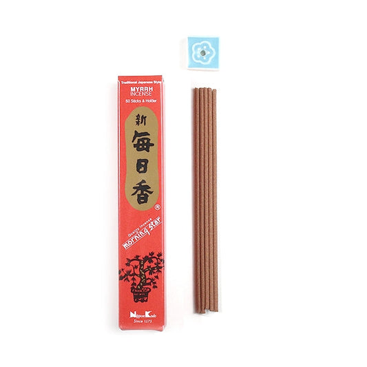 Nippon Kodo Morning Star Myrrh 50-stick box, official manufacturer photograph