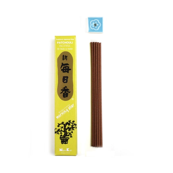 Nippon Kodo Morning Star Patchouli 50-stick incense box, official packaging photograph
