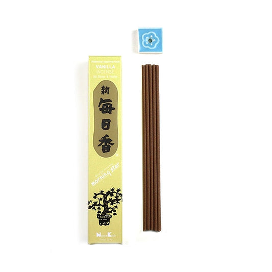 Nippon Kodo Morning Star Vanilla 50-stick incense box, official packaging photograph