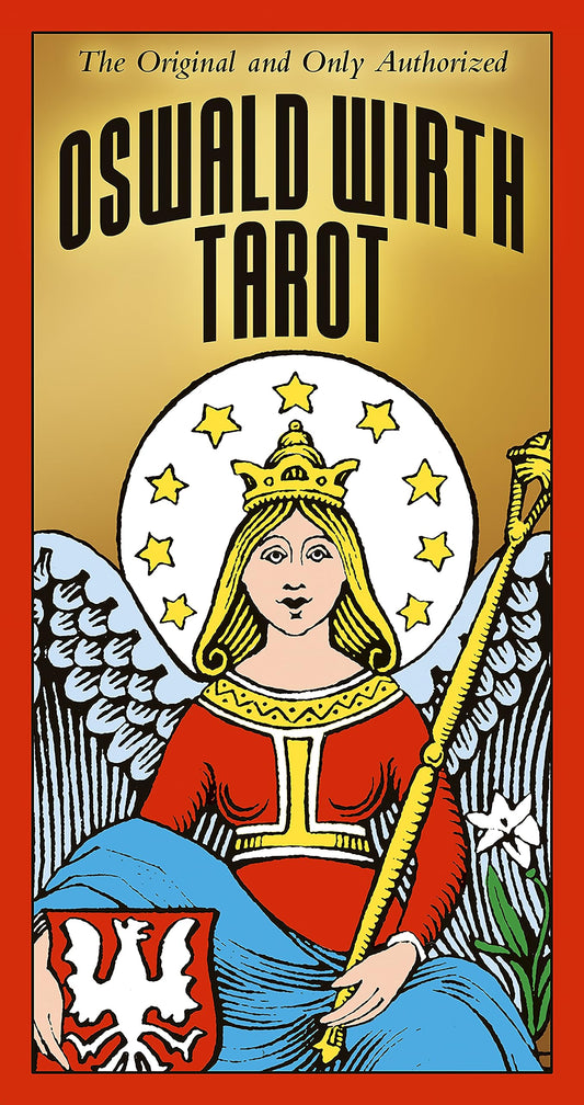 Oswald Wirth Tarot Deck by Oswald Wirth – esoteric tarot deck featuring vivid, gold-bordered cards with traditional Marseilles-style imagery and Hebrew letter associations.
