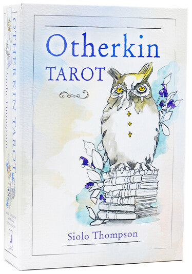 Otherkin Tarot by Siolo Thompson – 78-card deck featuring anthropomorphic beings blending myth and reality, illustrated with hand-ground natural pigments on unbleached, handmade paper. Includes a 288-page guidebook.
