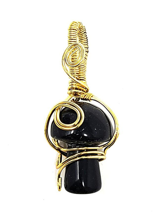 Black Obsidian Mushroom Pendant Wire Wrapped