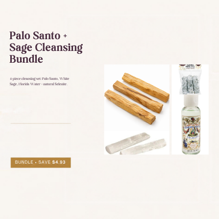 Palo Santo and Sage Cleansing Bundle with Palo Santo, White Sage, Florida Water and Selenite