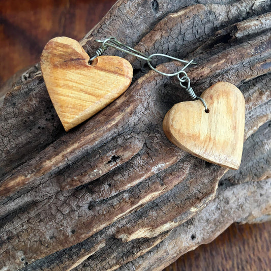 Palo Santo Heart Carved Polished Earrings