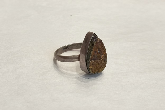 Peacock Ore Chalcopyrite Drop Sterling Silver Ring size 8 – vibrant multicolored crystal jewelry known for energy cleansing and creativity.
