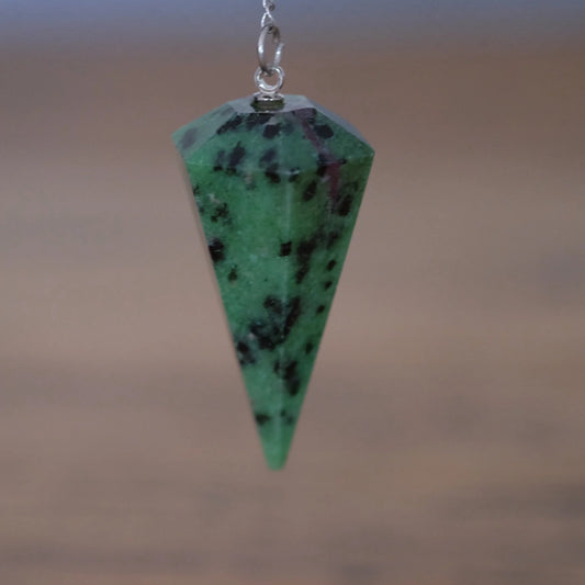Ruby Zoisite 6 Faceted Pendulum With Chain