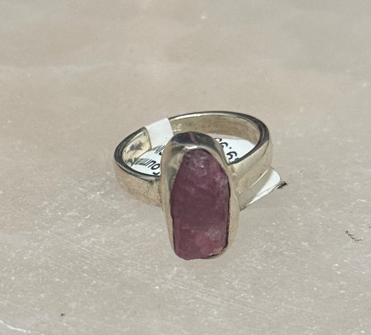 Pink Tourmaline Sterling Silver Ring size 7 – delicate pink crystal jewelry known for love, compassion, and emotional healing.
