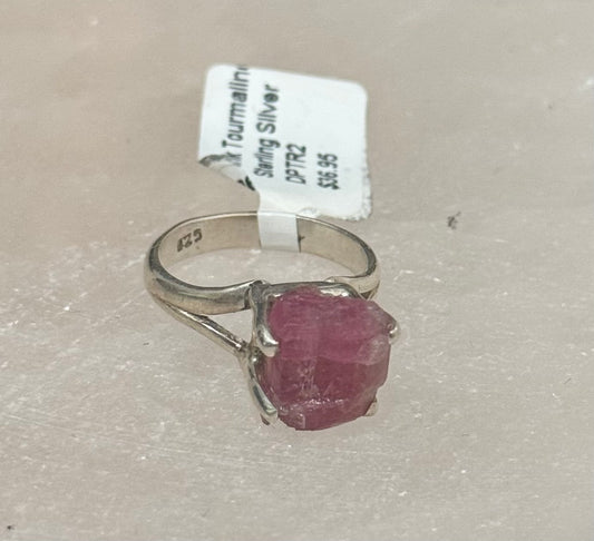 Pink Tourmaline Sterling Silver Ring size 6 – delicate pink crystal jewelry known for love, compassion, and emotional healing.
