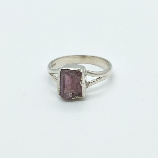 Pink Tourmaline Sterling Silver Ring size 8 – delicate pink crystal jewelry known for love, compassion, and emotional healing.
