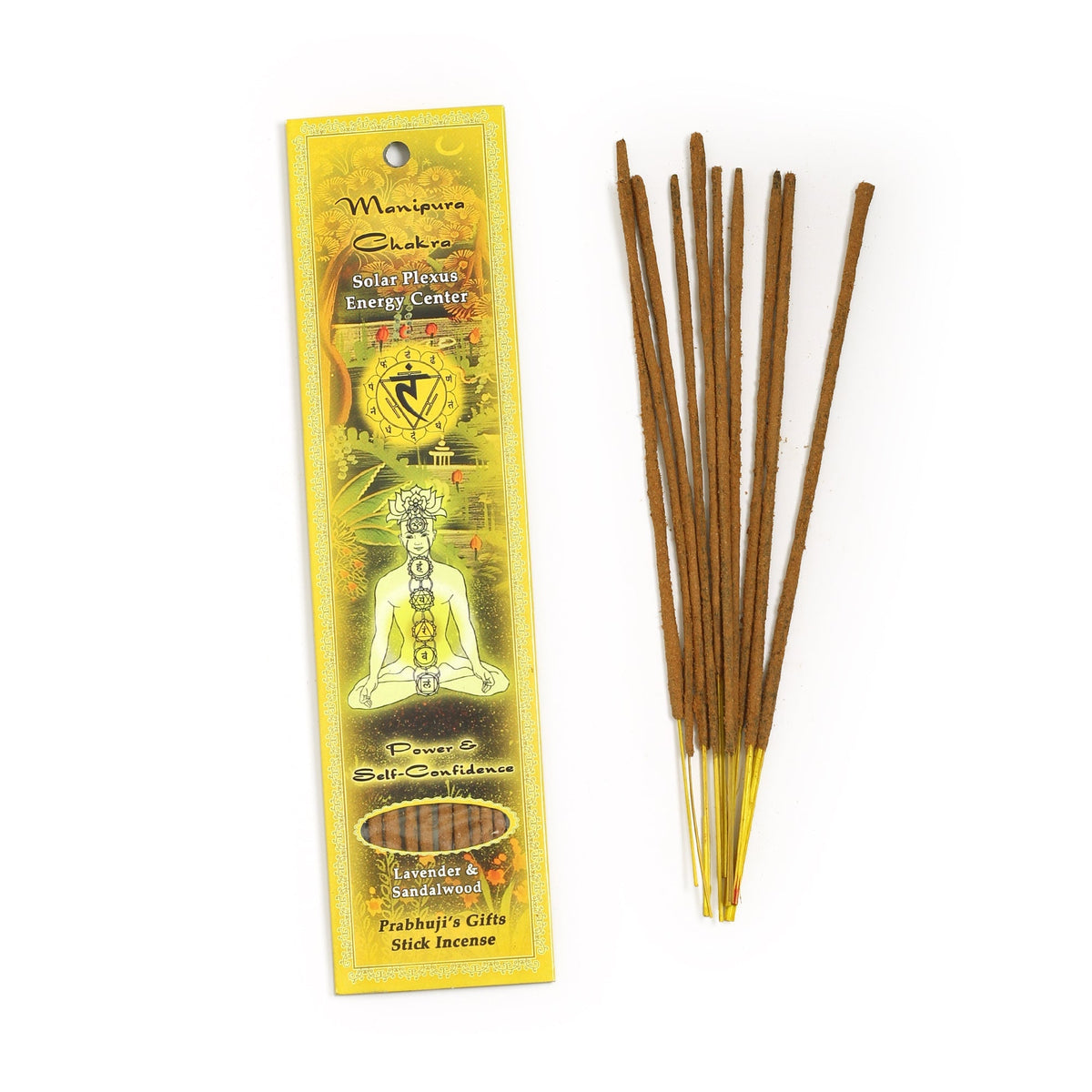 Prabhuji's Gifts Manipura Chakra Sticks — official product packaging