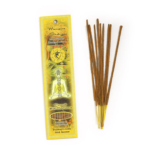 Prabhuji's Gifts Manipura Chakra Sticks — official product packaging