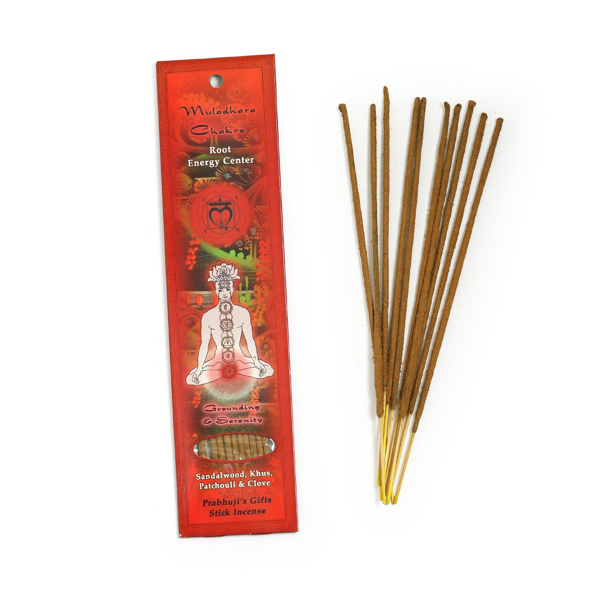 Prabhuji's Gifts Muladhara Chakra Sticks — official product packaging