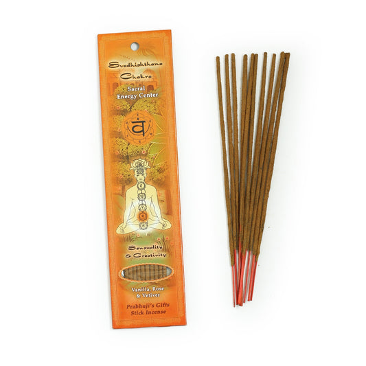 Prabhuji's Gifts Svadhishthana Chakra Sticks — official product packaging