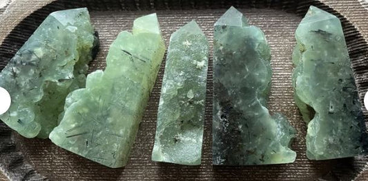 Prehnite With Epidote Inclusion Half Polished Tower 4"