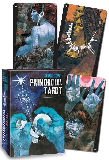 Primordial Tarot by Sergio Toppi – a raw, expressive 78-card tarot deck exploring myth, instinct, and the spiritual roots of humanity.
