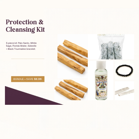 Protection and Cleansing Kit bundle with Palo Santo, White Sage, Florida Water, Selenite and Black Tourmaline bracelet