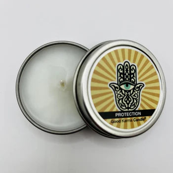 Protection Good Karma Candle 4oz – intention candle for shielding, safety, removing negativity, and spiritual defense.
