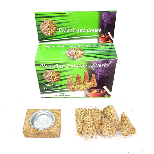 Palo Santo Cones (12 Natural Palo Santo Wood Cones + Burner)