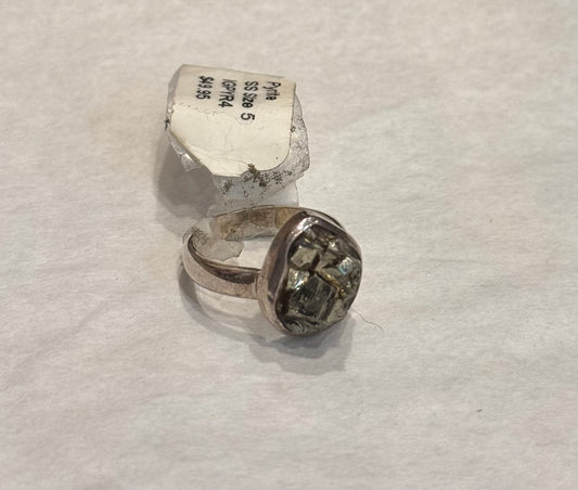 Pyrite Sterling Silver Ring size 5 – sparkling golden crystal jewelry symbolizing abundance, protection, and confidence.
