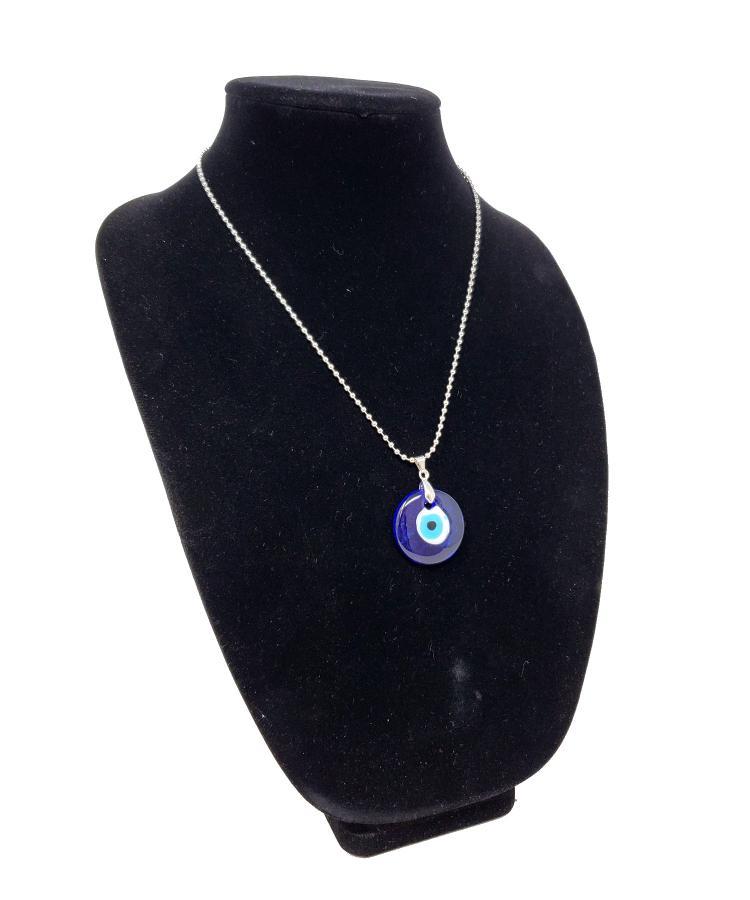 Evil Eye 1" Glass Round Pendant On 22" Ball Chain Necklace