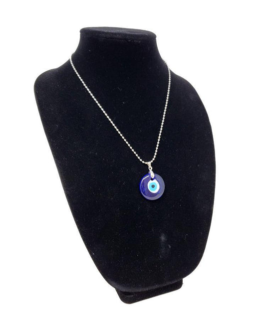 Evil Eye 1" Glass Round Pendant On 22" Ball Chain Necklace
