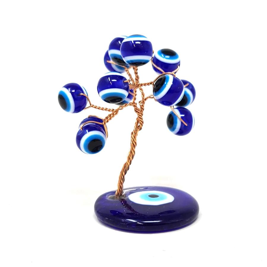 Gemstone Evil Eye Bead Tree on Glass Evil Eye (2"H)