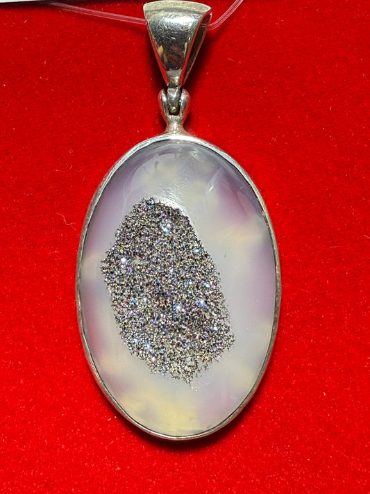 Quartz Druzy Sterling Silver Pendant – sparkling crystal jewelry featuring druzy quartz known for healing, clarity, and positive energy.
