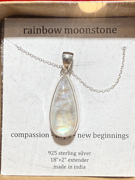 Rainbow Moonstone .925 Sterling Silver Pendant – elegant silver jewelry featuring iridescent moonstone symbolizing intuition and spiritual insight.
