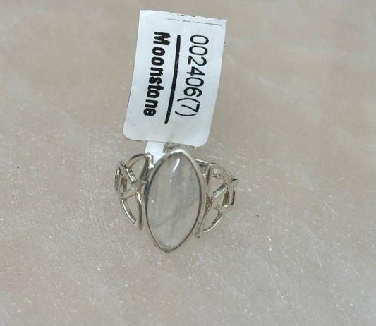 Rainbow Moonstone Eye Sterling Silver Celtic Infinity Ring size 7 – elegant silver jewelry featuring moonstone eye and Celtic infinity design symbolizing protection and eternal connection.

