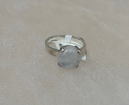 Rainbow Moonstone Sterling Silver Ring size 7 – elegant silver jewelry featuring iridescent moonstone symbolizing intuition and spiritual insight.
