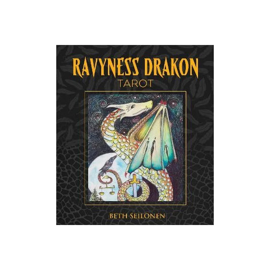 Ravyness Drakon Tarot by Beth Seilonen – A 78-card deck and 176-page guidebook featuring a fantastical love story between a raven and a dragon, exploring personal growth and transformation.
