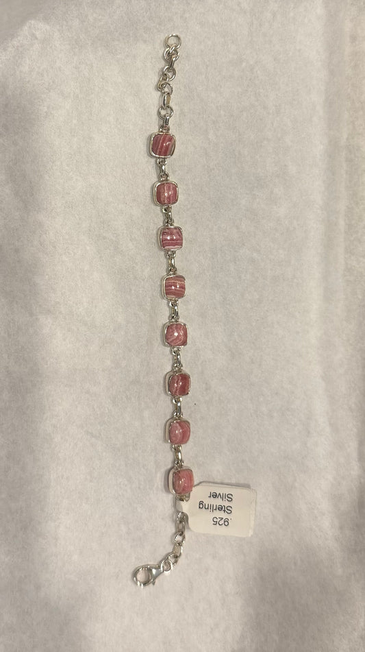 Rhodochrosite Argentine 925 Sterling Silver Bracelet – beautiful pink crystal jewelry symbolizing love, compassion, and emotional healing.