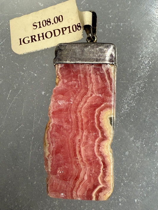 Rhodochrosite Sterling Silver Pendant – vibrant pink crystal jewelry known for emotional healing and love energy.