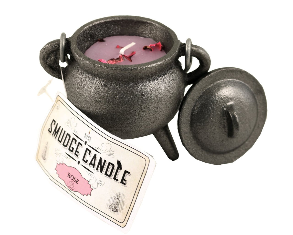 Rose Cast Iron Cauldron Smudge Candle